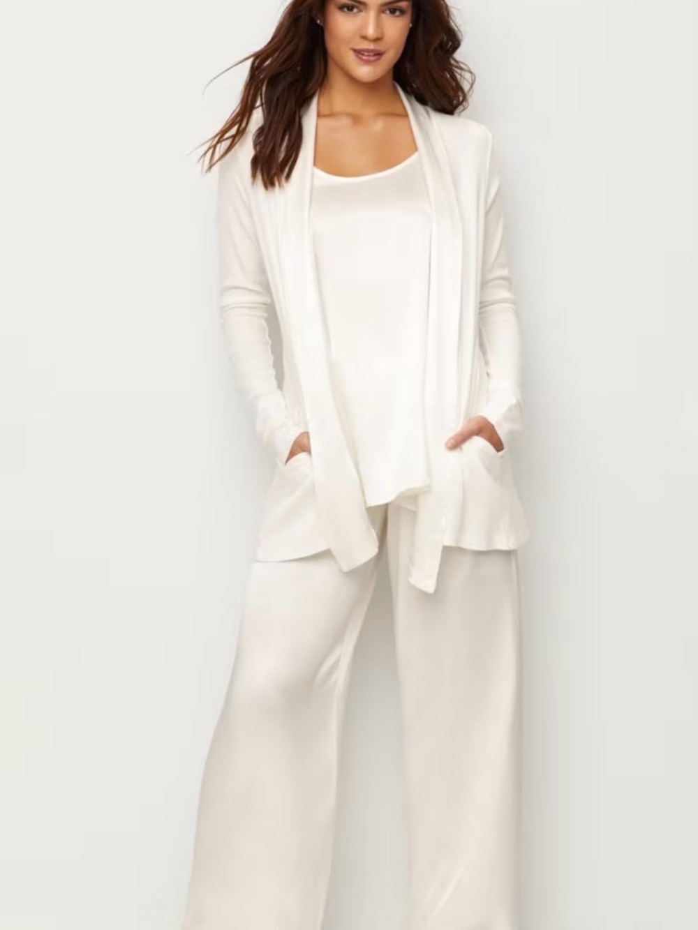 PJ Harlow Set - Jolie Satin Pant, Laura Satin Tank & Shelby Knit Lounge Wrap - M